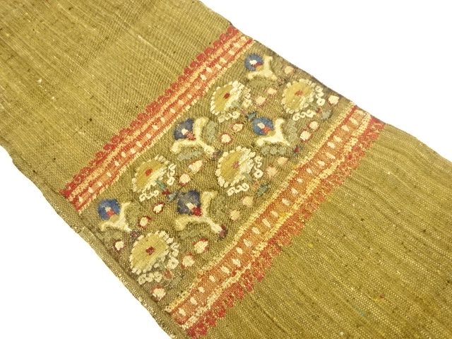 JAPANESE NAGOYA OBI / MAWATA TSUMUGI / WOVEN FLORAL PLANTS